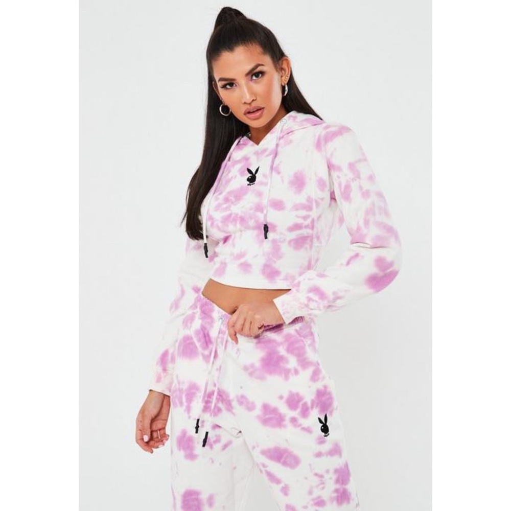 PLAYBOY x MISSGUIDED Pink & White Tie Dye Sweatshirt & Joggers